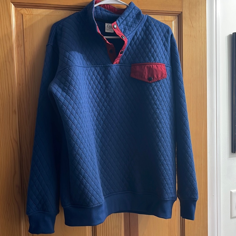 Navy Blue Quilted Women's Top with Red Accents